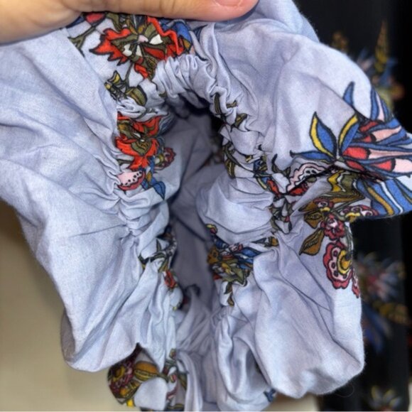 LOFT Black Multicolour Floral Blouse Top Puffy Sleeves Cotton Cottagecore Office - Picture 9 of 12